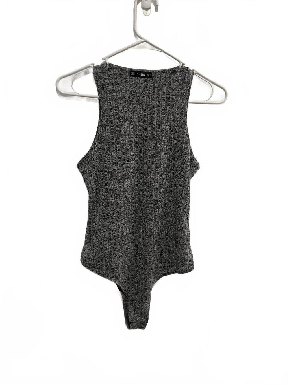 Gray sleeveless knit bodysuit